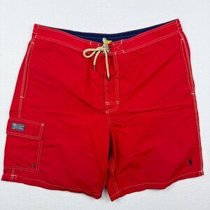 POLO RALPH LAUREN Swim Trunks Size XL Mens Lined Cargo Pocket Navy‎ Pony Red